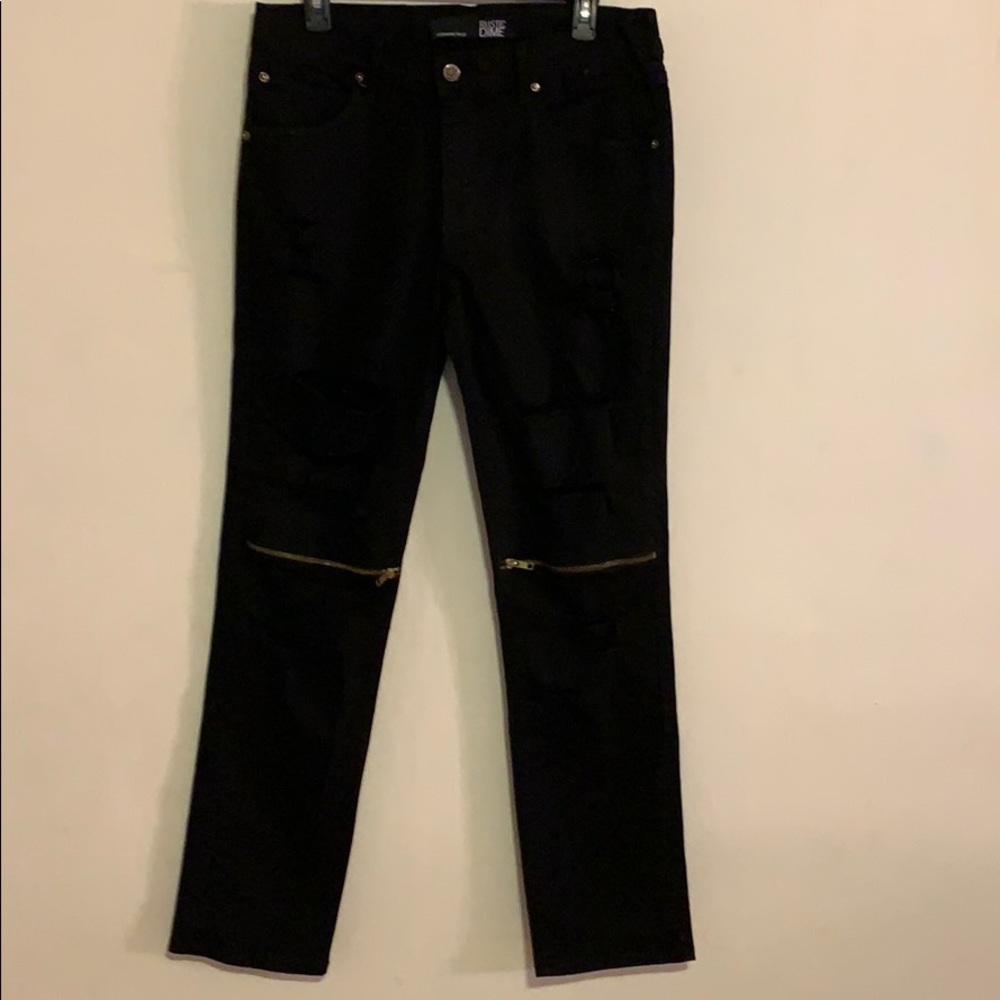 RUSTIC DIME black ragged zipper jeans size